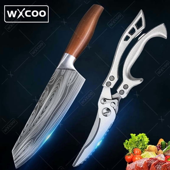 WXCOO 2 Pcs,Professional Stainless Steel Boning Knife Chef Knife Handmade Cooking Knife Cutting Knife Fish Knife Multipurpose Knife Kitchen Poultry & Fish Cutter Cleaver Chicken Kitchen Scissors
