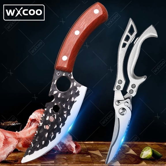 WXCOO 2 pcs, Handmade Forged Knife Stainless Boning Knife Vegetable Knife Meat Cleaver Meat Fruit Boning Duck Fish Scissors Chicken Bone Scissors Kitchen Scissors Poultry & Fish Cutter Cleaver Knife
