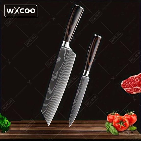 WXCOO 2Pcs Knife Set Professional Kitchen Knife Set Stainless Steel Janpanene Chef Knife Ergonomic Colour Wood Handle Dad's Mother's Day Gift