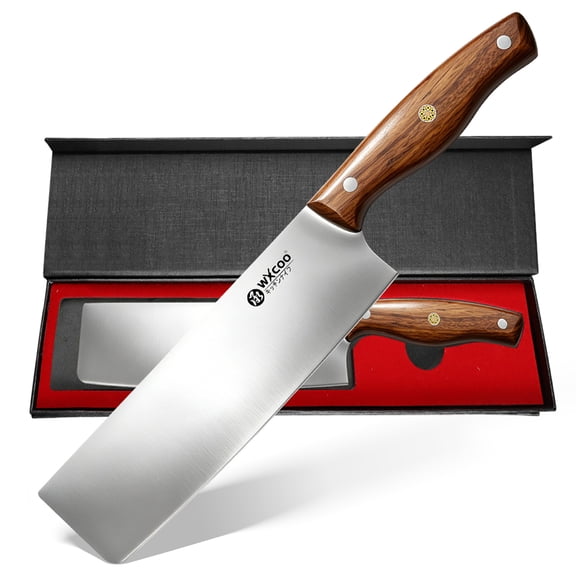 WXCOO 7.8" Kitchen Knife Japanese Meat Cleaver High Carbon Stainless Steel Knife with Wooden Handle Box Gift