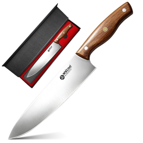 WXCOO 8 Inch Chef Knife, Professional High Carbon Stainless Steel Kitchen Knife with Solid Wood Handle, Ultra Sharp Cooking Knife in Gift Box