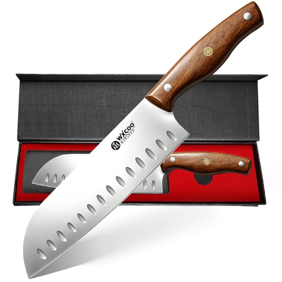 WXCOO Kitchen 7.8" Santoku Knife High Carbon Stainless Steel Knife with Wooden Handle Box Gift
