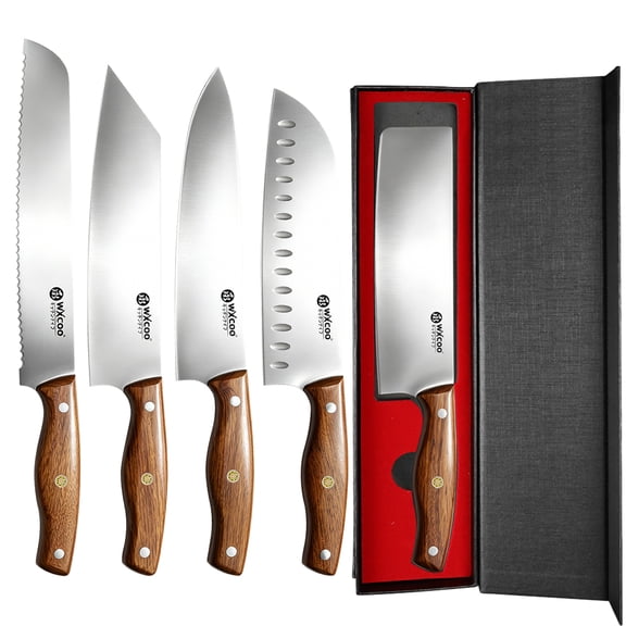 WXCOO Kitchen Knife Set, Independent Gift Box, 5 Piece Set Stainless Steel Professional Chef Kitchen Knife Set, Brown