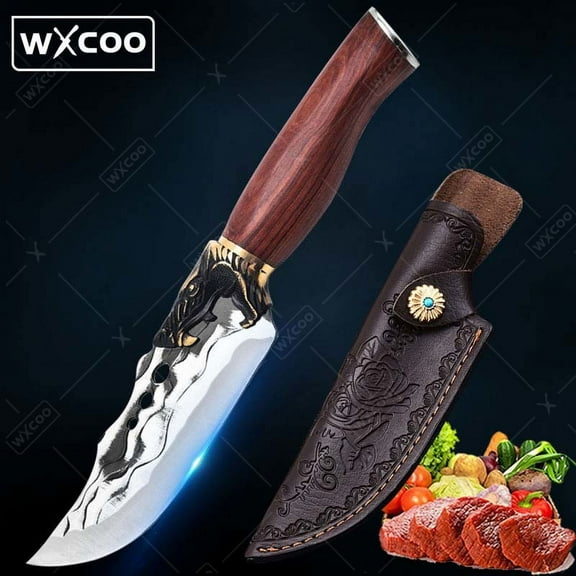 WXCOO Professional Kitchen Chef Knife with Knife Sheath Filleting Knives for Kitchen Convenience Stainless Steel Kitchen Knife Santoku Meat Cleaver Knife with Pattern Cooking Tools for Kitchen
