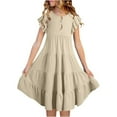 thumbnail image 1 of WXDDY Girls Summer Boho Sun Dress Flutter Sleeve Tween Ruffles Tiered Dresses Flowy A-Line Sundress Size 6-15 Years, 1 of 7