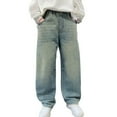 thumbnail image 1 of WXDDY Wide Leg Jeans Boys Girls Unisex Relaxed Fit Vintage Elastic Waist Baggy Straight Leg Denim Pants with Pockets For Kids, 1 of 5