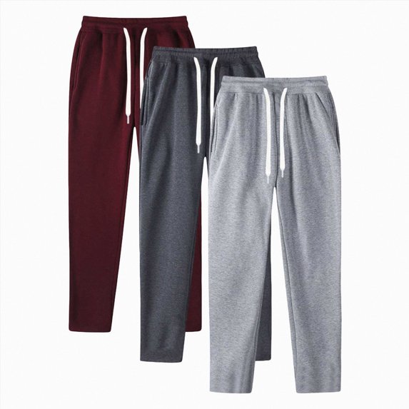 WXFAZCVU 3 Pack Mens Pants Wide Straight Leg Athletic Workout Casual Pants with Pockets Size S