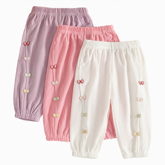 WXFAZCVU 3 Pack Toddler Girls Sweatpants Kids Casual Athletic Pull-On Cotton Jogger Pants with Pocket Size 6-9 Months