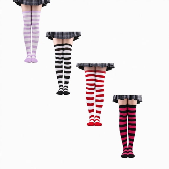 WXFAZCVU 4 Pairs Halloween Knee High Socks, Witch Socks for Women Over Knee Socks, for Halloween Costume Witch Accessories