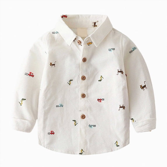WXFAZCVU Baby Boy Clothes Button Down Shirt Cute Print Long Sleeves School Wear Going Out Size 5-6 Years
