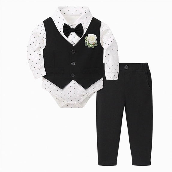 WXFAZCVU Baby Boy Clothes Suits Gentleman Outfit Dress Shirt Button Vest and Pants 3pc Sets Size 0-3 Months