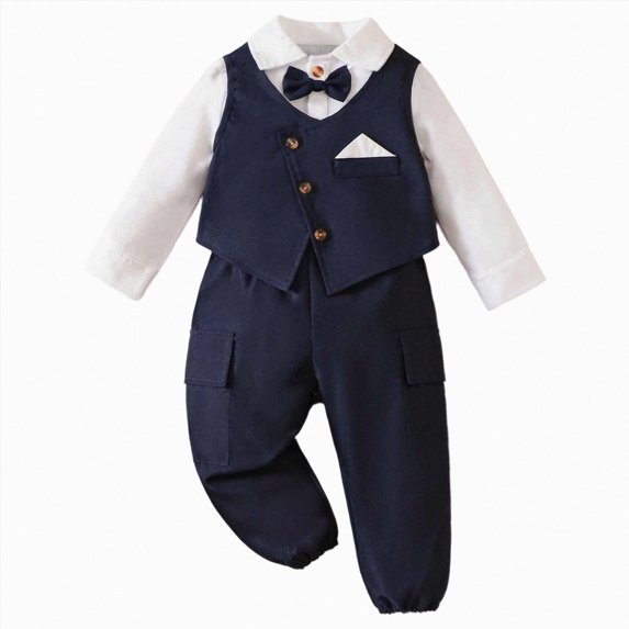 WXFAZCVU Baby Boy Clothes Toddler Gentleman Outfit Formal Dress Tops and Pants Set Party Wedding Wear Size 9-12 Months