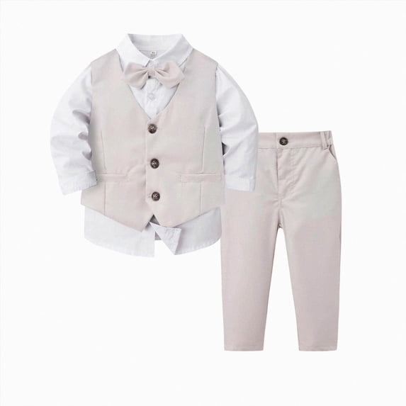 WXFAZCVU Baby Boy Suit Set Formal Outfit Button Down Shirt Vest Pants Wedding Birthday Party Size 4-5 Years