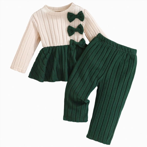 WXFAZCVU Baby Girl Clothes Fall Outfits Crewneck Color Block Tops and Pants Set Going Out Size 12-18 Months