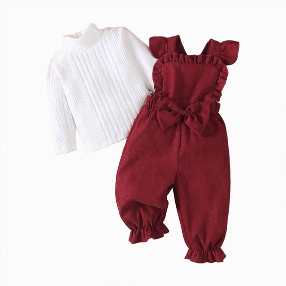 WXFAZCVU Baby Girl Clothes Fall Outfits Soft Long Sleeve Top and Overall Pants Clothing Set Size 12-18 Months
