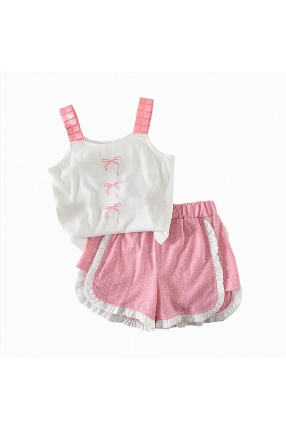 WXFAZCVU Baby Girl Clothes Summer Outfits Sleeveless Shirts and Ruffle Shorts Cute Set Size 4 Years