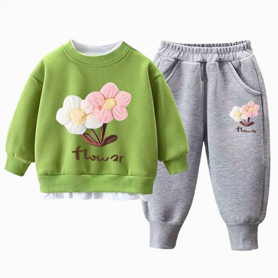 WXFAZCVU Baby Girl Winter Clothes Long Sleeve Flower Shirts with Pants Set 2Pcs Girl Flower Outfits Size 9-10 Years