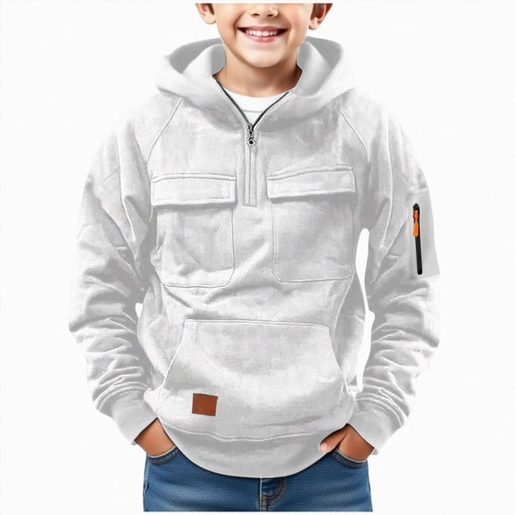 WXFAZCVU Boy's Hooded Sweatshirts Long Sleeve Hoodies Kids Quarter Zip Pullover with Pocket Size 10-11 Years
