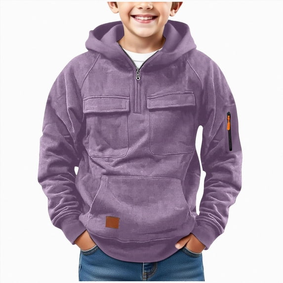 WXFAZCVU Boy's Hooded Sweatshirts Long Sleeve Hoodies Kids Quarter Zip Pullover with Pocket Size 4-5 Years