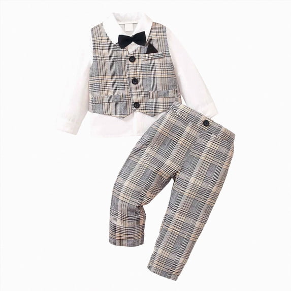 WXFAZCVU Boys 3 Piece Outfits Gentleman Set Dress Shirts Button Down Vest and Pants for Wedding Parties Size 18-24 Months
