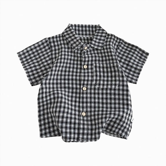 WXFAZCVU Boys Button Down Shirt Cotton Short Sleeves Summer School Clothes with Pocket Size 2-3 Years