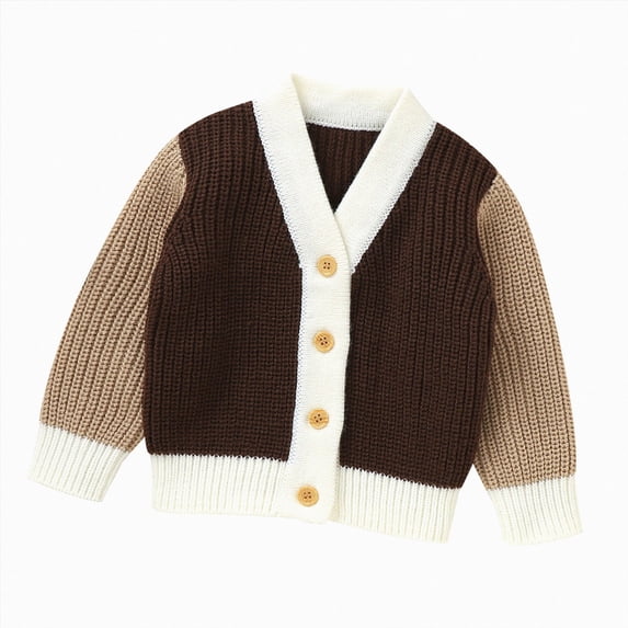 WXFAZCVU Boys Cardigan Sweater Soft Cotton V Neck Patchwork Long Sleeve Knit Outerwear Size 2-3 Years