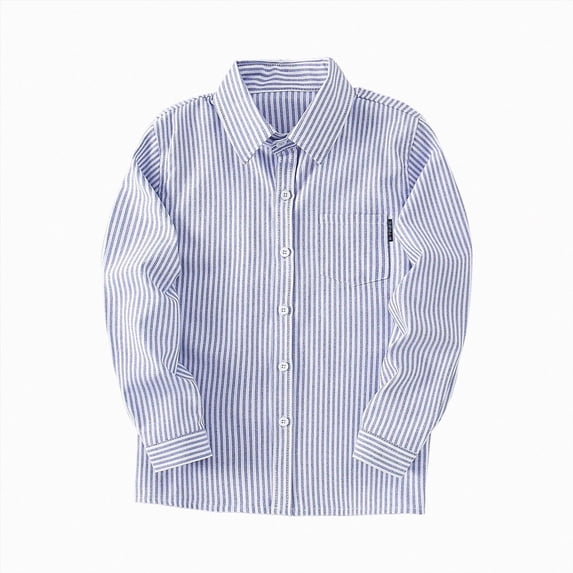 WXFAZCVU Boys Dress Shirts Kids Lines Long Sleeved Button Down Shirt Versatile Daily Wear Size 13-14 Years