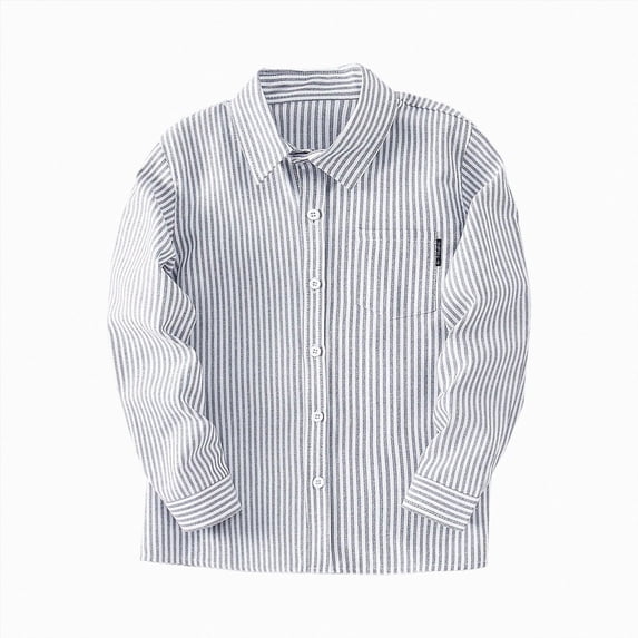 WXFAZCVU Boys Dress Shirts Kids Lines Long Sleeved Button Down Shirt Versatile Daily Wear Size 9-10 Years