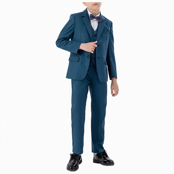 WXFAZCVU Boys Formal Suits 5 Piece Kids Jacket Pants Set with Dress Shirt and Tie for Wedding Prom Size 14+ Years