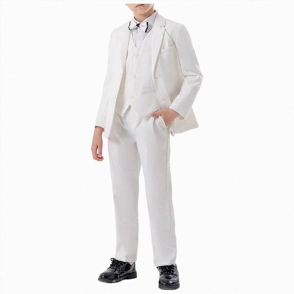 WXFAZCVU Boys Formal Suits 5 Piece Kids Jacket Pants Set with Dress Shirt and Tie for Wedding Prom Size 9-10 Years