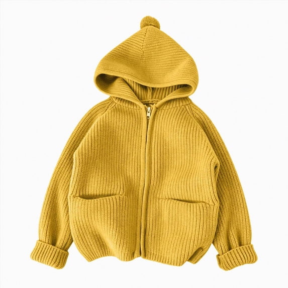 WXFAZCVU Boys Full Zip Cardigan Sweater with Hood and Pockets, Kids Fall Fashion Clothing Goingout Size 18-24 Months