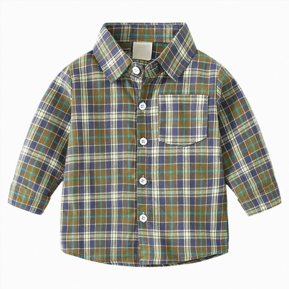 WXFAZCVU Boys Long Sleeve Flannel Plaid Shirt Button Down Shirts Soft and Comfortable Tops Size 3-4 Years