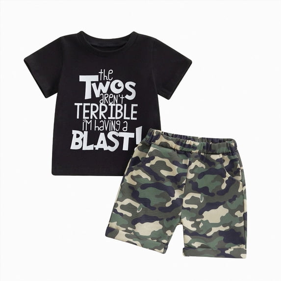 WXFAZCVU Boys Outfits Kids Letter Print Short Sleeve T-Shirt and Shorts Casual Summer Clothes Size 5-6 Years