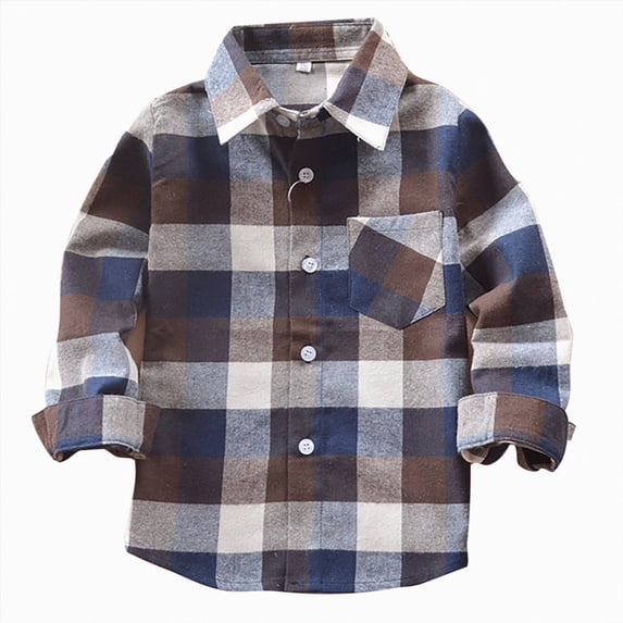 WXFAZCVU Boys Plaid Flannel Shirt Long Sleeve Tops Button Down Shirts Fall Winter Outfits Size 18-24 Months