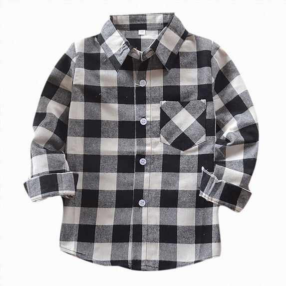 WXFAZCVU Boys Plaid Flannel Shirt Long Sleeve Tops Button Down Shirts Fall Winter Outfits Size 3-4 Years
