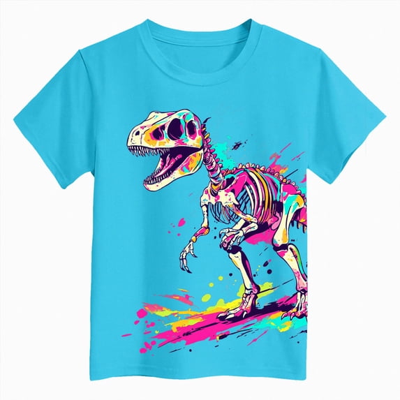 WXFAZCVU Boys Shirts Crewneck Dinosaur Print Graphic Short Sleeve Summer Tops Going Out Size 3-4 Years