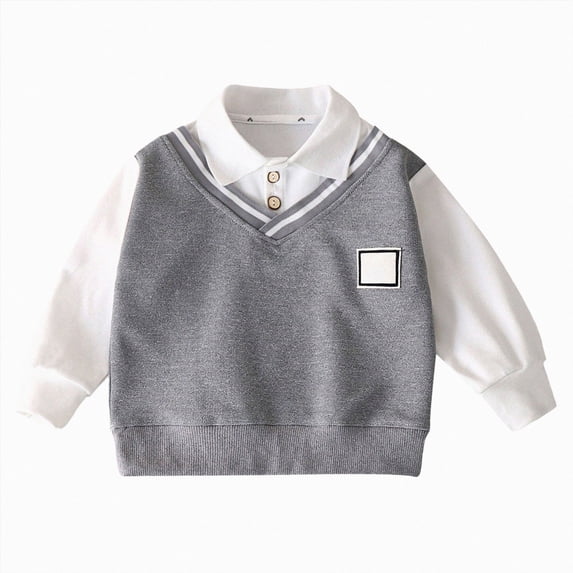 WXFAZCVU Boys Shirts Lapel Button Down Long Sleeve Pullover Fall Clothes Daily School Wear Size 12-18 Months