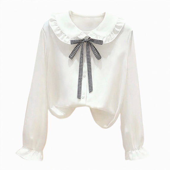 WXFAZCVU Button Down Shirts Girls Fashion Ruffles Long Sleeve Shirts Kids School Clothes Size 11-12 Years