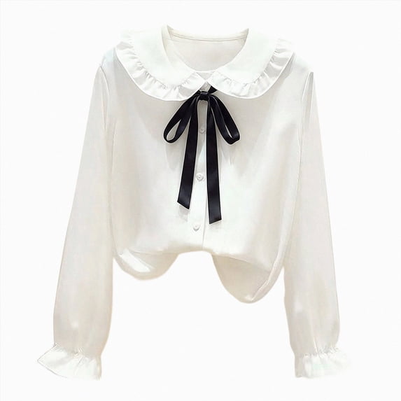 WXFAZCVU Button Down Shirts Girls Fashion Ruffles Long Sleeve Shirts Kids School Clothes Size 11-12 Years