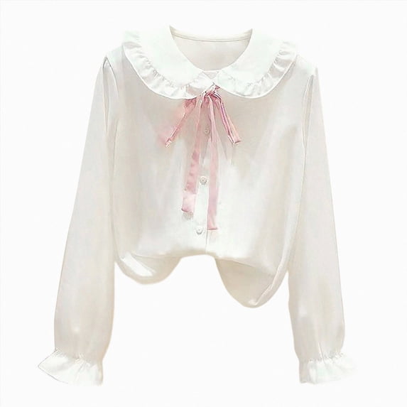 WXFAZCVU Button Down Shirts Girls Fashion Ruffles Long Sleeve Shirts Kids School Clothes Size 13-14 Years
