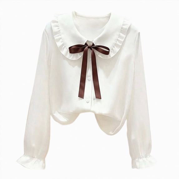 WXFAZCVU Button Down Shirts Girls Fashion Ruffles Long Sleeve Shirts Kids School Clothes Size 7-8 Years