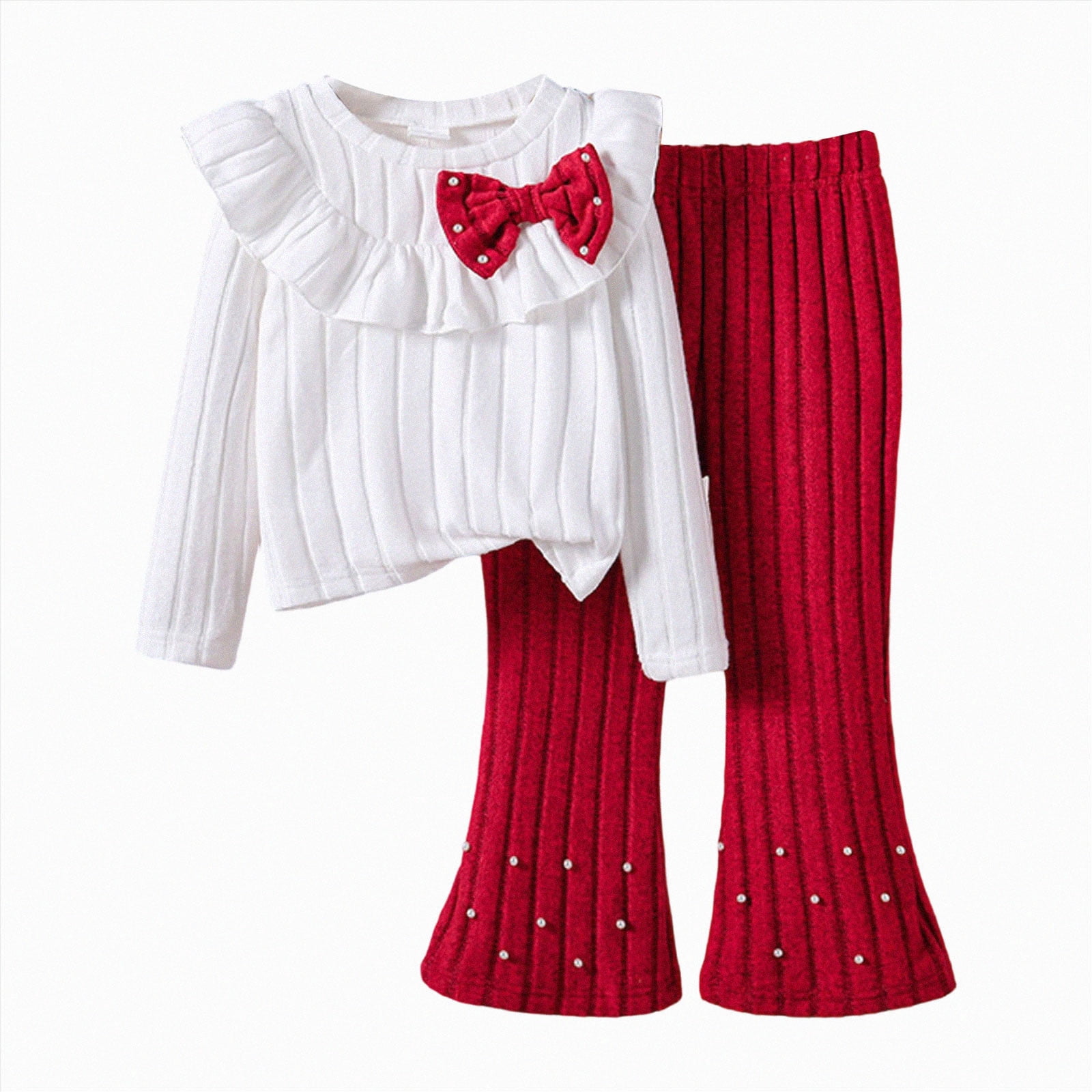 WXFAZCVU Fall Outfits for Girls Soft Long Sleeved Ruffled Bow Top with ...