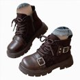 thumbnail image 1 of WXFAZCVU Girl Ankle Boots Kids Side Zipper & Lace Up Flat Booties Daily Versatile Footwear Size 2, 1 of 5