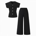 thumbnail image 1 of WXFAZCVU Girls 2 Piece Outfits Buttons Down Shirt and Elastic Waist Pants Casual Dressy Suit Size 8-9 Years, 1 of 6