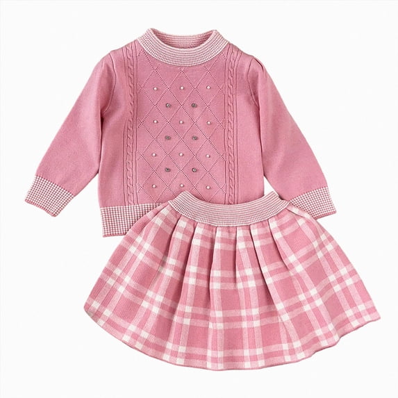 WXFAZCVU Girls 2 Piece Outfits Crewneck Sweater Top and Skirts Fall Fashion Clothes Going Out Size 3-4 Years
