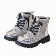 thumbnail image 1 of WXFAZCVU Girls Ankle Boots Water Proof Leather Sequin Boots with Side Zipper & Lace Up for Kids Size 2.5, 1 of 4