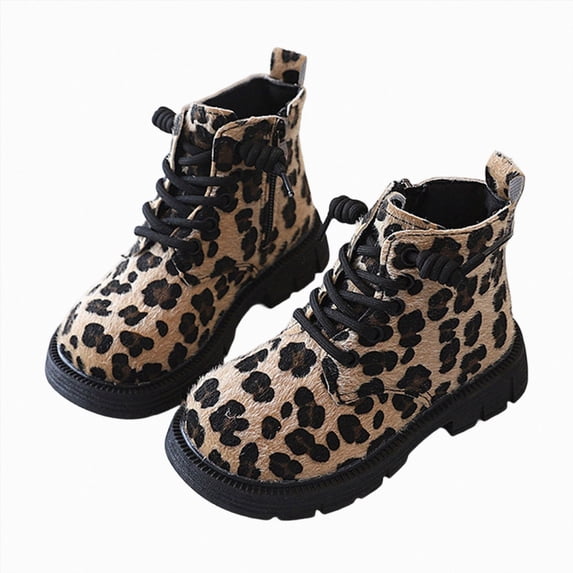 WXFAZCVU Girls Boots Fashion Print Fall Winter Boots with Side Zipper & Lace Up for Kids Size 1.5