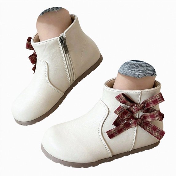 WXFAZCVU Girls Bow Ankle Boots Cute Round Toe Side Zipper Kids Booties Dress Party Shoes Size 11.5
