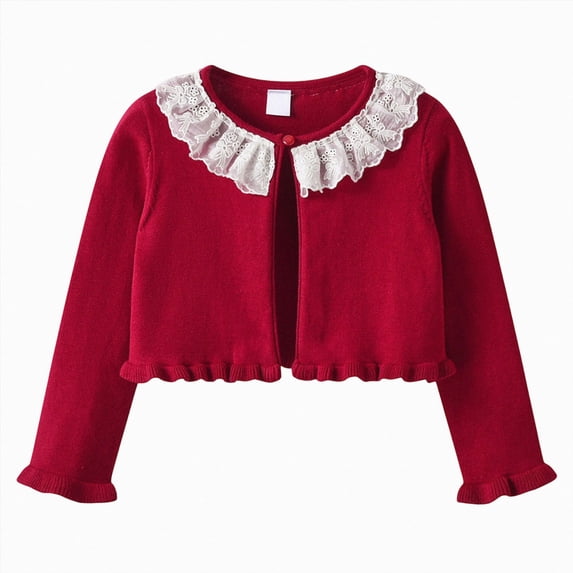 WXFAZCVU Girls Cardigan School Clothes Kids Cotton Ruffle Long Sleeve Button Knit Sweater Size 7-8 Years