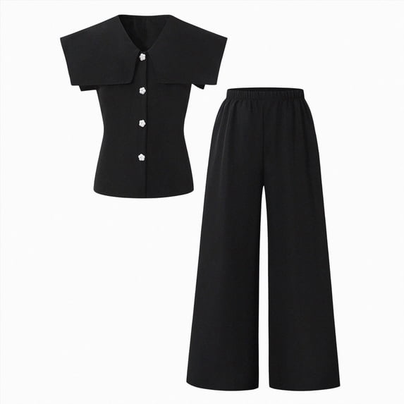WXFAZCVU Girls Clothes 2 Piece Outfits Button Down Shirts and Wide Leg Pants Kids Trendy Set Size 9-10 Years